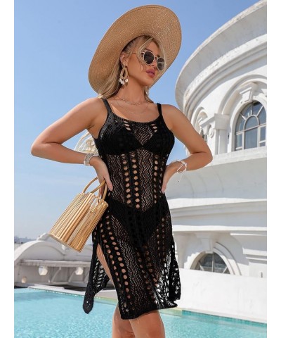 Hollow Out Swim Suit Cover Up for Women, Crochet Bikini Bathing Suit Cover Ups Sleeveless beach swimwear coverup Black $13.00...