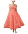 Women's 3D Flower Off Shoulder Tea Length Whimsical Prom Dress, A Line Strapless Tulle Formal Evening Party Gown Coral $42.30...