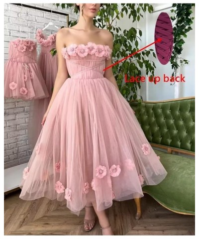 Women's 3D Flower Off Shoulder Tea Length Whimsical Prom Dress, A Line Strapless Tulle Formal Evening Party Gown Coral $42.30...