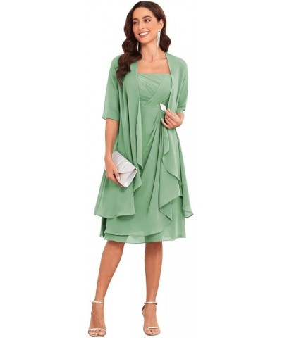 2 Pieces Chiffon Mother of The Bride Dresses with Jacket Pleated Ruffle Short Formal Evening Party Gown Sage Green $34.40 Dre...