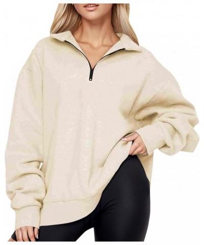 Womens Oversized Sweatshirt Hoodies Fleece Crew Neck Half Zip Pullover Long Sleeve Sweaters Casual 2024 Outfits 04-khaki $5.2...