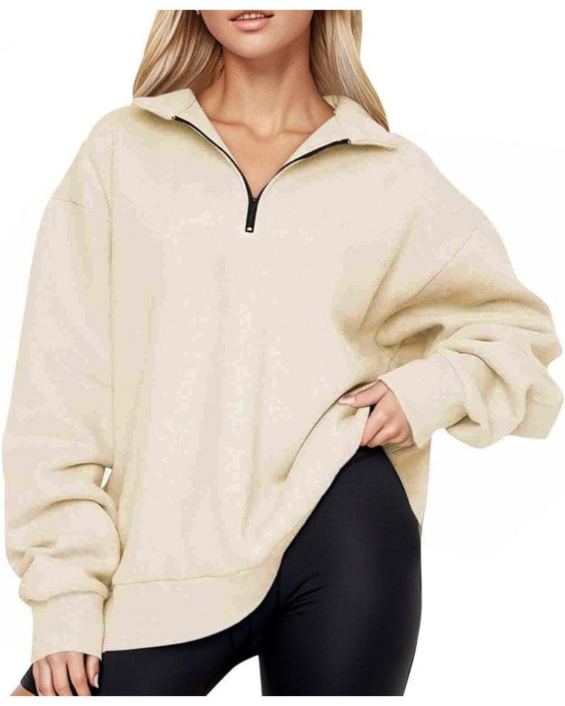 Womens Oversized Sweatshirt Hoodies Fleece Crew Neck Half Zip Pullover Long Sleeve Sweaters Casual 2024 Outfits 04-khaki $5.2...