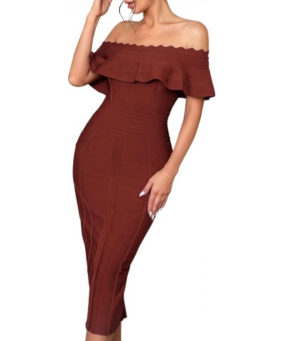 Off Shoulder Bandage Dresses for Women Wedding Guest Party Midi Formal Gowns Evening Dress A-tan $28.55 Dresses