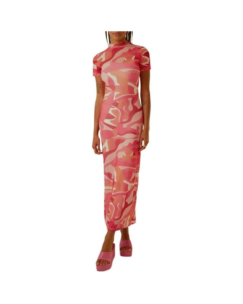 Tie Dye Tank Maxi Dress Bodycon Slit Long Dresses Slim Fit Colorful Casual Sundresses Sexy Sleeveless Summer Dresses Pink $10...