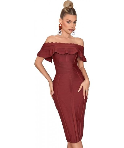 Off Shoulder Bandage Dresses for Women Wedding Guest Party Midi Formal Gowns Evening Dress A-tan $28.55 Dresses