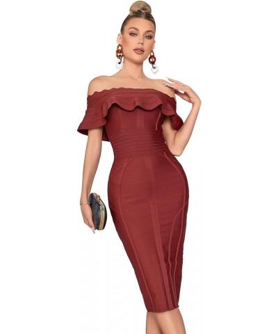 Off Shoulder Bandage Dresses for Women Wedding Guest Party Midi Formal Gowns Evening Dress A-tan $28.55 Dresses