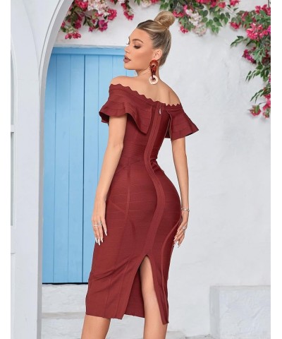 Off Shoulder Bandage Dresses for Women Wedding Guest Party Midi Formal Gowns Evening Dress A-tan $28.55 Dresses