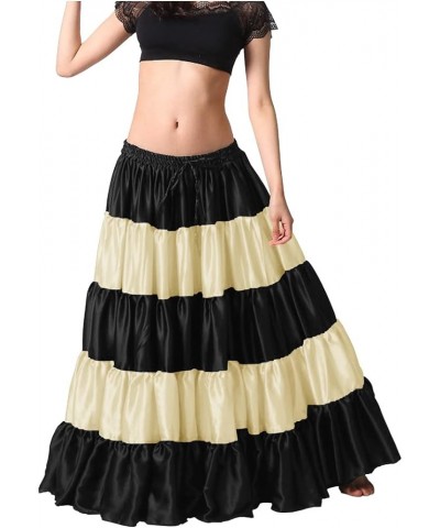 Women's Satin 6 Yard 5 Tiered Gypsy Belly Dance Skirt Flamenco - S - Bluish Purple Small Black / Cream $22.41 Skirts