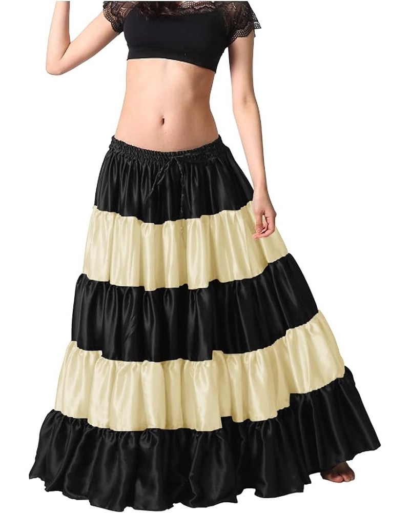 Women's Satin 6 Yard 5 Tiered Gypsy Belly Dance Skirt Flamenco - S - Bluish Purple Small Black / Cream $22.41 Skirts