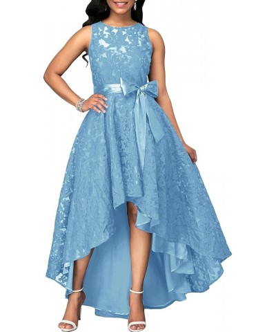 Lace Bridesmaid Dresses Hi Low Wedding Party Dress Prom Evening Gowns Sleeveless Light Blue $35.28 Dresses