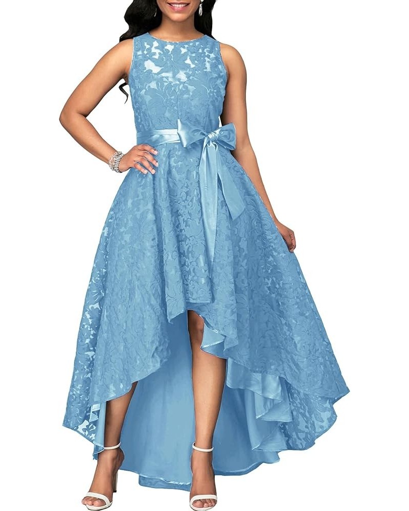 Lace Bridesmaid Dresses Hi Low Wedding Party Dress Prom Evening Gowns Sleeveless Light Blue $35.28 Dresses