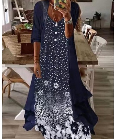 Women Casual Two-Piece Set Boho Floral Print Maxi Dress with Cardigan Irregular Hem Flowy Loose Wedding Guest Dress Floral Pr...