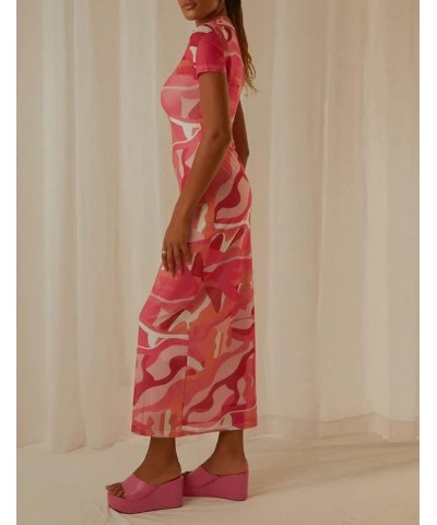 Tie Dye Tank Maxi Dress Bodycon Slit Long Dresses Slim Fit Colorful Casual Sundresses Sexy Sleeveless Summer Dresses Pink $10...