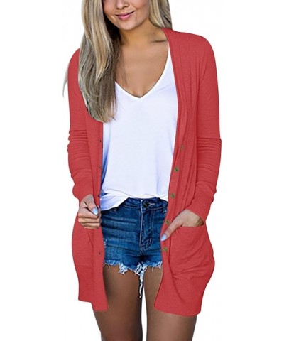 Women's 2023 Long Sleeve Kimono Cardigan Open Front Cozy Sweater Coat Casual Lightweight Outerwear with Pockets 05-watermelon...