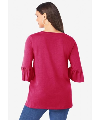 Women's Plus Size Bell-Sleeve Ultimate Tee Purple Tropical Leaves $16.77 T-Shirts