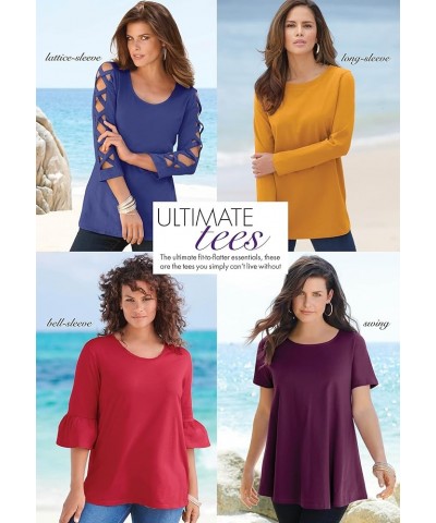 Women's Plus Size Bell-Sleeve Ultimate Tee Purple Tropical Leaves $16.77 T-Shirts