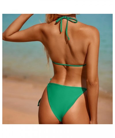 Bikinis Swimsuit Set for Women Swimwear Triangle Bathing Suit Tie String Thong Green-2 $12.90 Swimsuits