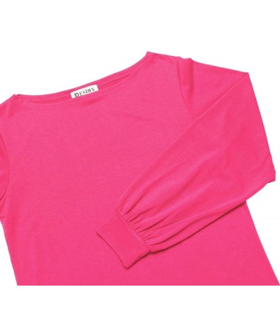 Womens Casual Bishop Sleeve Blouse Boat Neck T-Shirts Tunic Tops Pink $10.75 Tops