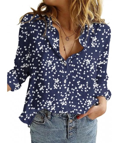 Women's Casual V Neck Alicia Floral Print Roll Up Long Sleeve Chiffon Button Down Blouses Bohemian Top Shirts Blue $18.59 Blo...