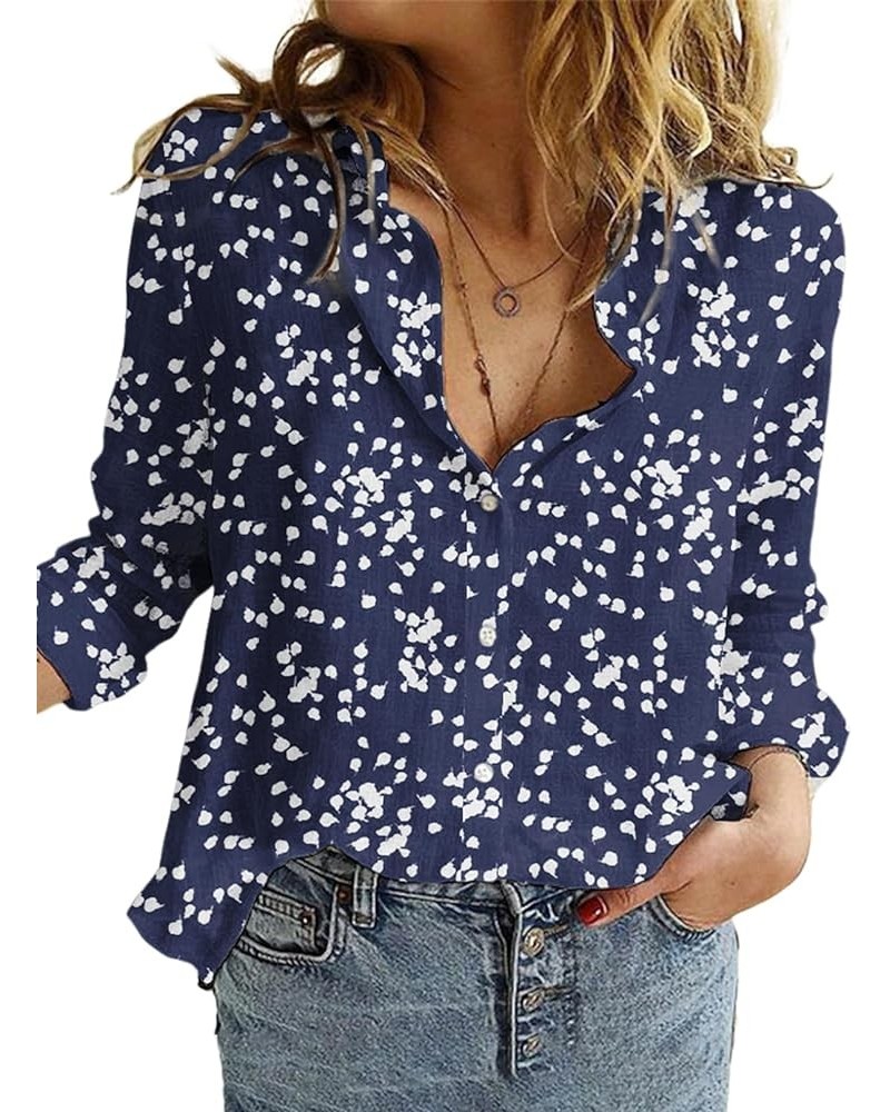 Women's Casual V Neck Alicia Floral Print Roll Up Long Sleeve Chiffon Button Down Blouses Bohemian Top Shirts Blue $18.59 Blo...