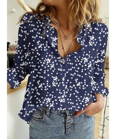 Women's Casual V Neck Alicia Floral Print Roll Up Long Sleeve Chiffon Button Down Blouses Bohemian Top Shirts Blue $18.59 Blo...