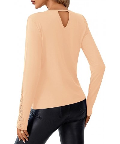 Women's Cut Out Twist Front Crewneck Long Sleeve Solid Slim Fit T-Shirt Top Beige $18.23 Tops