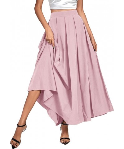 Women's Casual Pleated High Waist Solid Flowy A Line Long Maxi Skirt Dusty Pink $19.20 Skirts