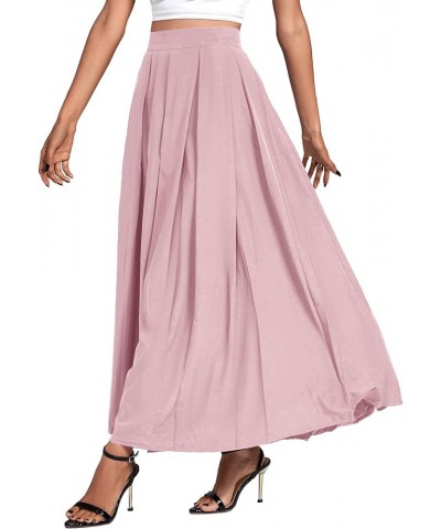 Women's Casual Pleated High Waist Solid Flowy A Line Long Maxi Skirt Dusty Pink $19.20 Skirts