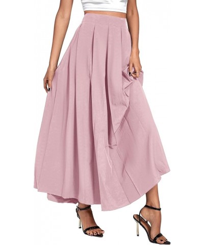 Women's Casual Pleated High Waist Solid Flowy A Line Long Maxi Skirt Dusty Pink $19.20 Skirts