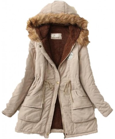 Women Lamb Wool Fur Collar Parka Khaki $22.79 Coats