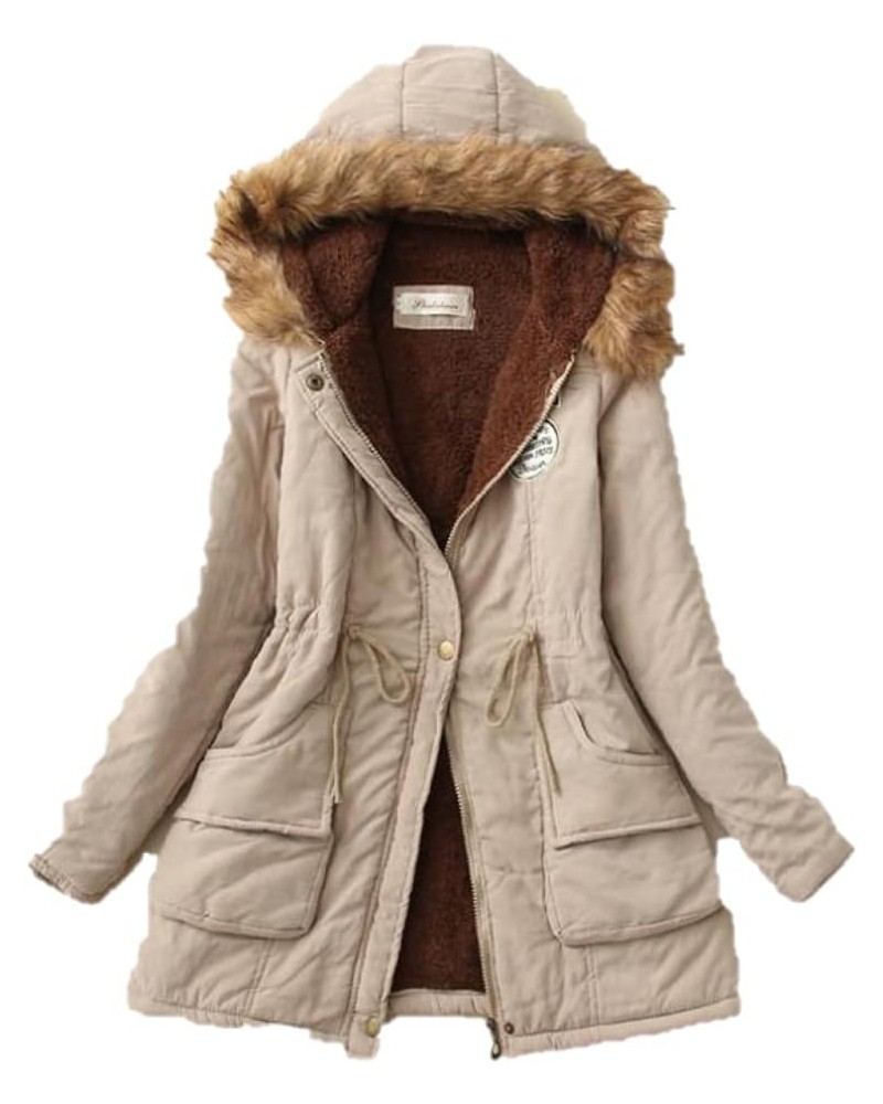 Women Lamb Wool Fur Collar Parka Khaki $22.79 Coats