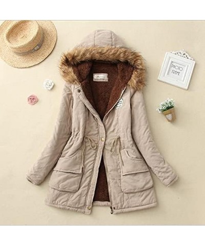 Women Lamb Wool Fur Collar Parka Khaki $22.79 Coats