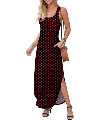 Women's Sleeveless Summer Long Slit Casual Solid Floral Print Maxi Dress with Pocket B16 Fp Pd Red Black $12.00 Dresses