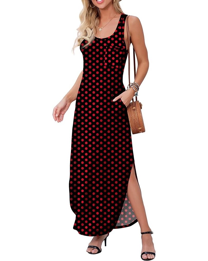 Women's Sleeveless Summer Long Slit Casual Solid Floral Print Maxi Dress with Pocket B16 Fp Pd Red Black $12.00 Dresses