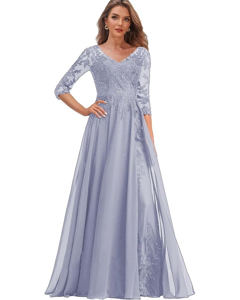 Women's Lace Mother of The Bride Dresses for Wedding Chiffon Formal Dress A Line Evening Gown with Sleeves Lavender $40.95 Dr...