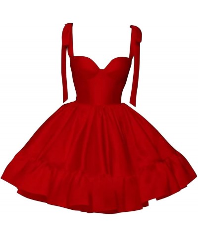 Satin Short Homecoming Dresses for Teens Spaghetti Strap A Line Ball Gown Ruched Formal Party Dress LNL0726 Red $29.92 Dresses