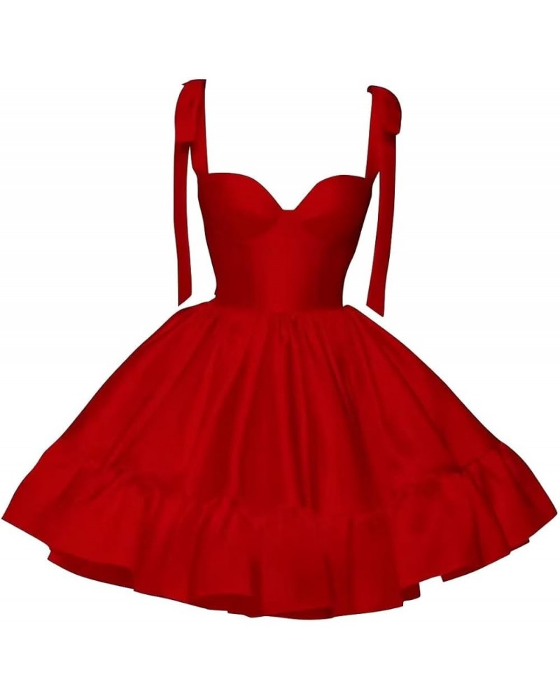 Satin Short Homecoming Dresses for Teens Spaghetti Strap A Line Ball Gown Ruched Formal Party Dress LNL0726 Red $29.92 Dresses