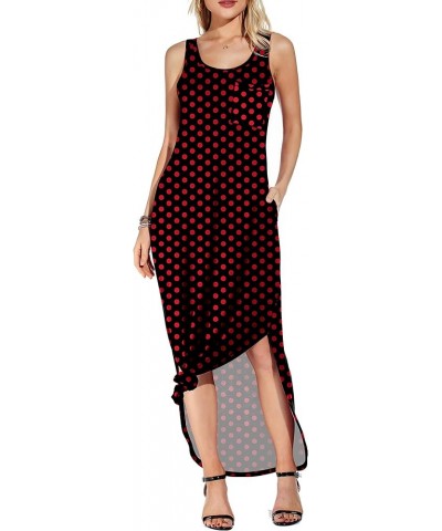 Women's Sleeveless Summer Long Slit Casual Solid Floral Print Maxi Dress with Pocket B16 Fp Pd Red Black $12.00 Dresses