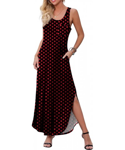 Women's Sleeveless Summer Long Slit Casual Solid Floral Print Maxi Dress with Pocket B16 Fp Pd Red Black $12.00 Dresses