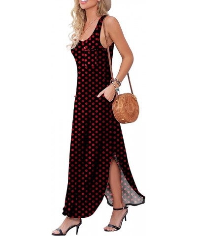 Women's Sleeveless Summer Long Slit Casual Solid Floral Print Maxi Dress with Pocket B16 Fp Pd Red Black $12.00 Dresses