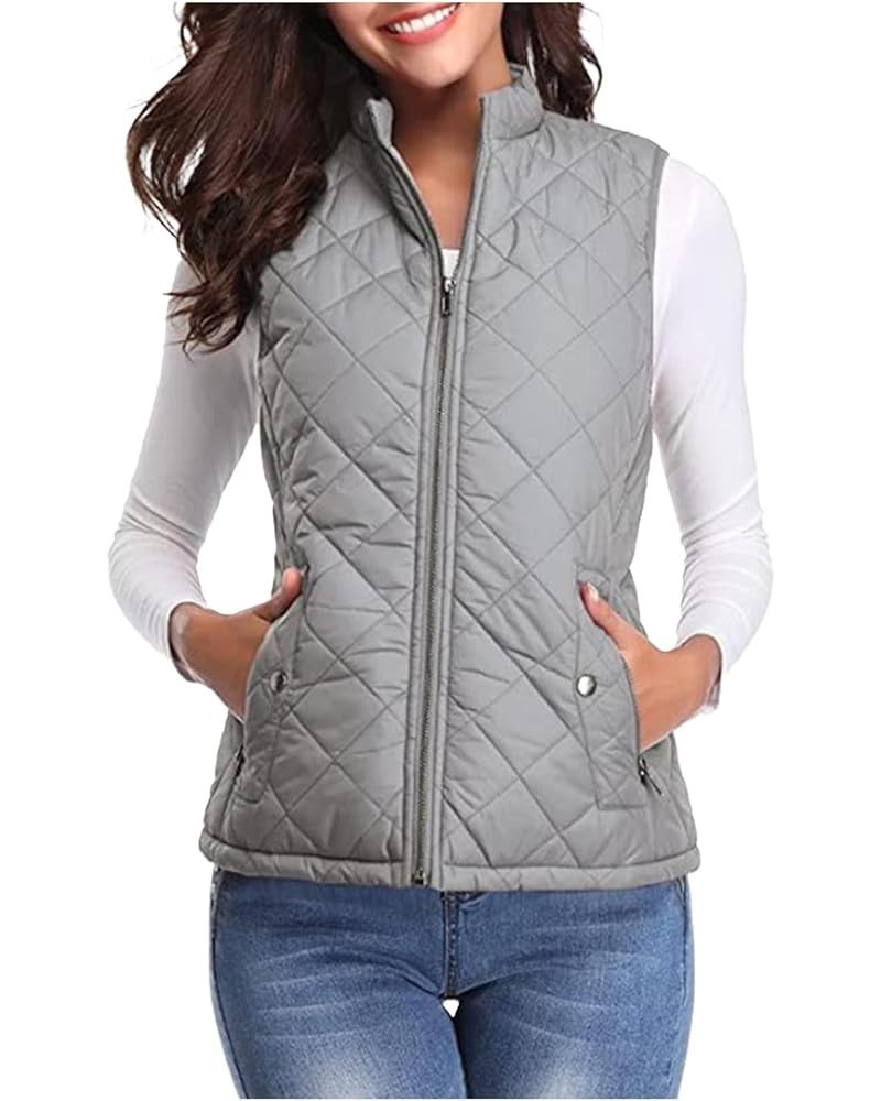 Puffer Vest Women Fashion Sherpa Lined Waistcoat Winter Thick Warm Sleeveless Jacket Cardigan Fall Puffer Coat Gray $9.03 Vests