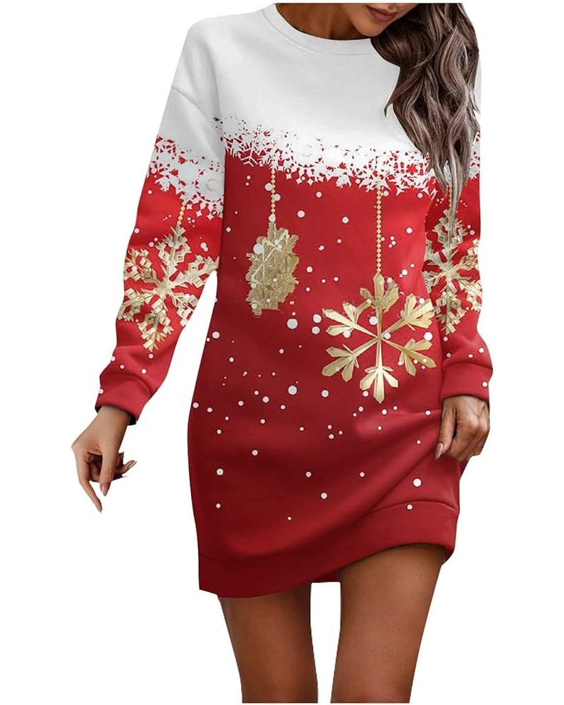 Ugly Christmas Sweater Dress, Winter Fashion Cute Snowman Warm Plus Size Dresses Long Sleeve Sexy Casual Mini Dress 05-red $1...