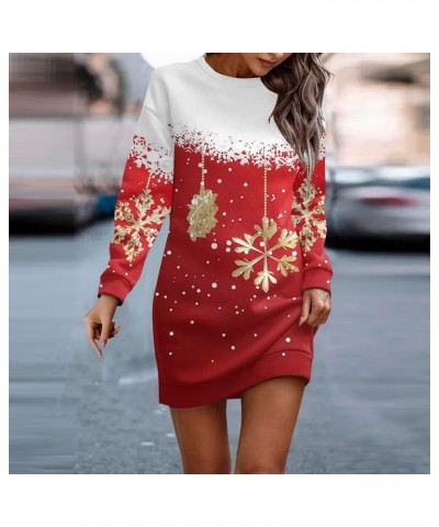 Ugly Christmas Sweater Dress, Winter Fashion Cute Snowman Warm Plus Size Dresses Long Sleeve Sexy Casual Mini Dress 05-red $1...