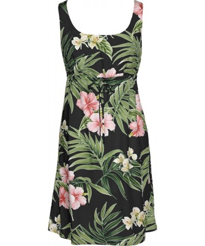 Women's Breathtaking Island Getaway Short Hawaiian Empire Drawstring Tank Dress Black $27.05 Dresses