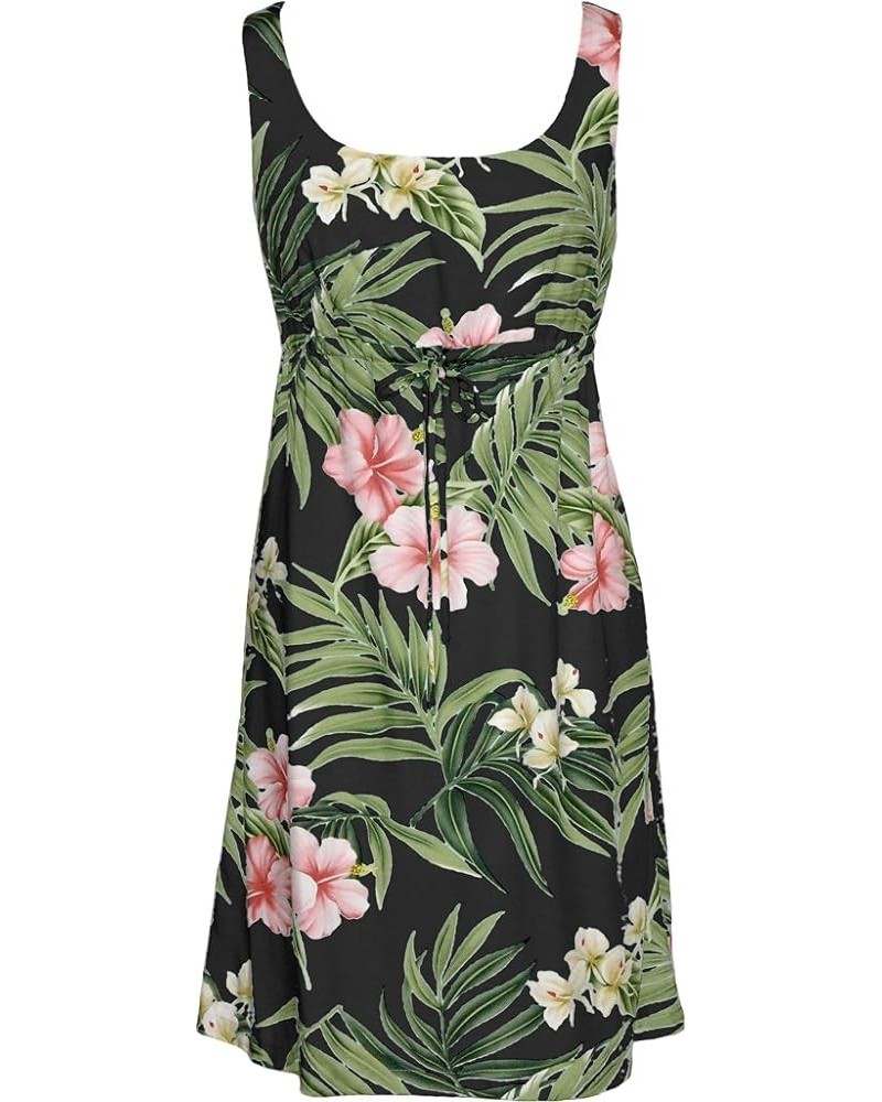 Women's Breathtaking Island Getaway Short Hawaiian Empire Drawstring Tank Dress Black $27.05 Dresses