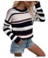 Women's Casual Sweaters Long Sleeve Crewneck Knit Striped Colorblock Loose Pullover Tops Black $17.08 Sweaters