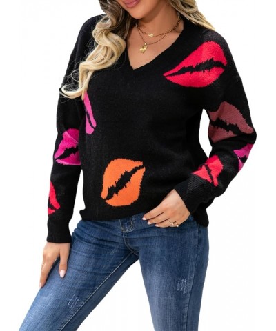 Fuzzy Heart Sweater for Women Warm Long Sleeve Crew Neck Valentine Knit Pullover Sweater Fall Winter Y2K Tops E-black $20.15 ...