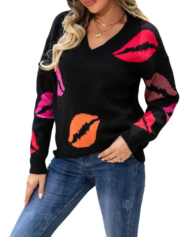 Fuzzy Heart Sweater for Women Warm Long Sleeve Crew Neck Valentine Knit Pullover Sweater Fall Winter Y2K Tops E-black $20.15 ...