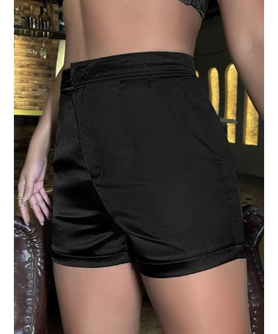 Women's High Waisted Satin Shorts Straight Leg Casual Shorts with Pockets Pure Black $14.55 Shorts