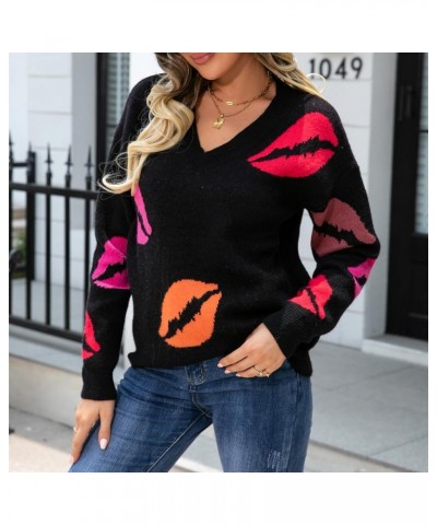 Fuzzy Heart Sweater for Women Warm Long Sleeve Crew Neck Valentine Knit Pullover Sweater Fall Winter Y2K Tops E-black $20.15 ...